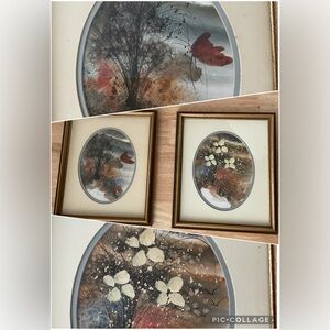 Original Watercolor Painting Framed Flower Bird Tree Brown Signed Donna Watson